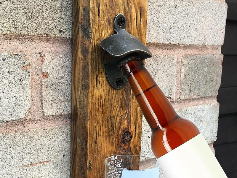 Rustic Wood and Brass Wall Mounted Bottle Opener for the 21st year anniversary gift