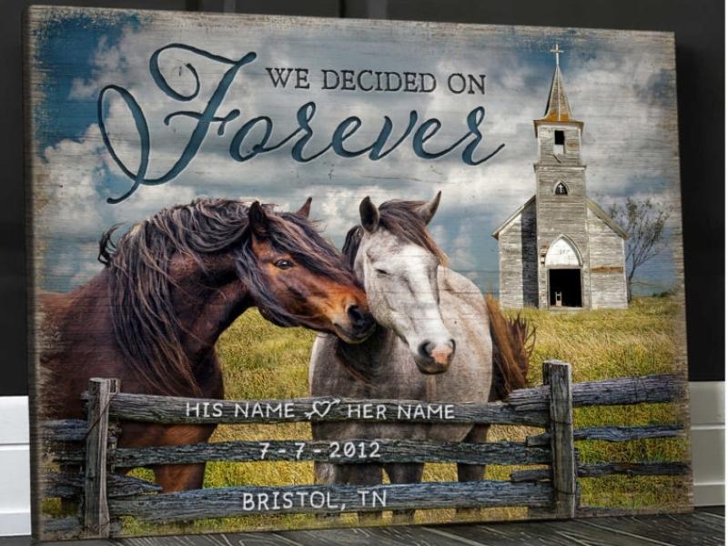 Loving Horses and Old Church Wall Art Decor Oh Canvas for the 21st anniversary gift