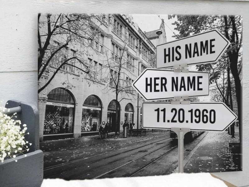 Personalized Names On Street Sign Canvas Print for 21st anniversary gifts for couples