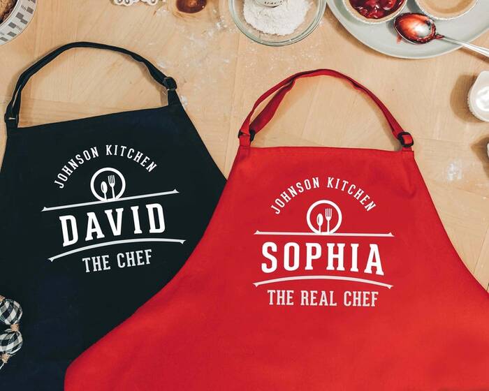 Funny Couple Aprons - funny gifts for groom on wedding day. 