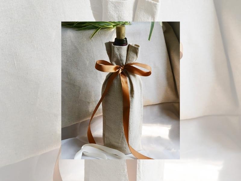 Linen Wine Bag For The 12Th Year Wedding Anniversary Gift