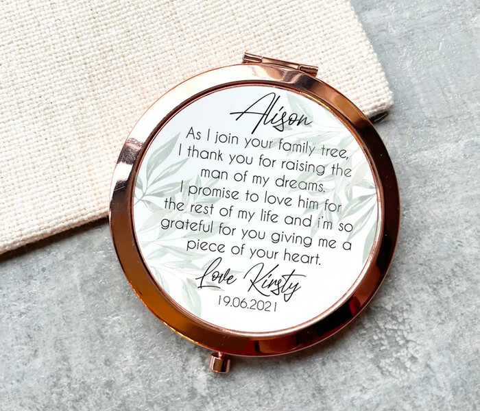 Gold Compact Mirror - wedding gifts for mother of the groom. 