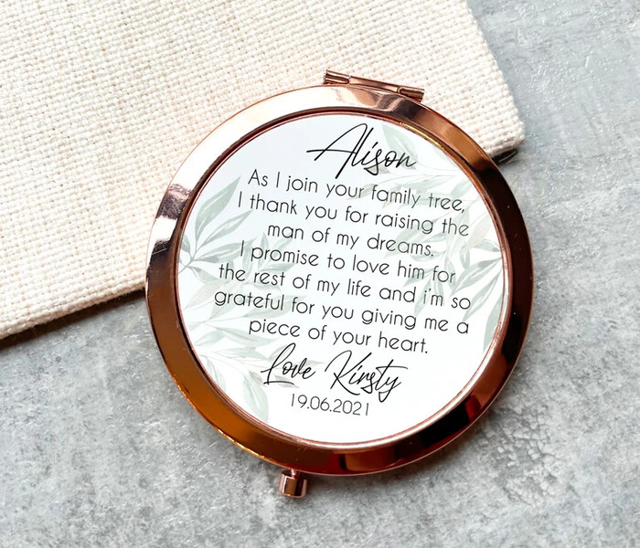 Gold Compact Mirror - Wedding Gifts For Mother Of The Groom. 