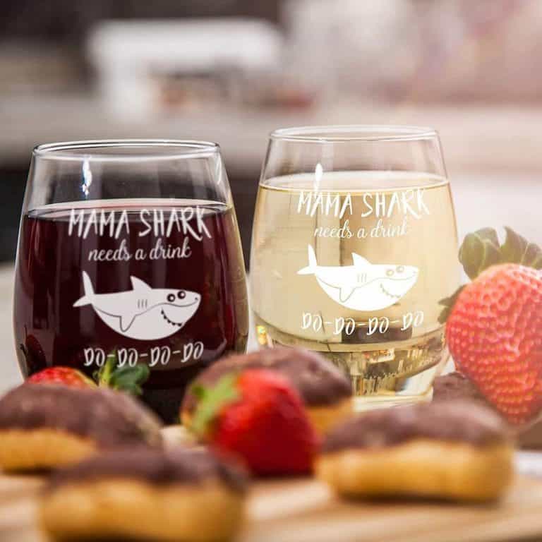 Mother’s day gifts for wife - “Mama Shark Needs a Drink” Wine Glass