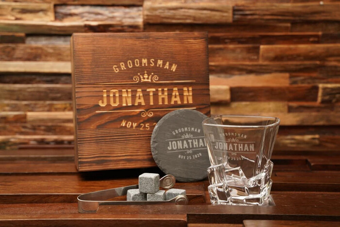 Whisky Glass & Coaster - wedding gift for father of groom. 