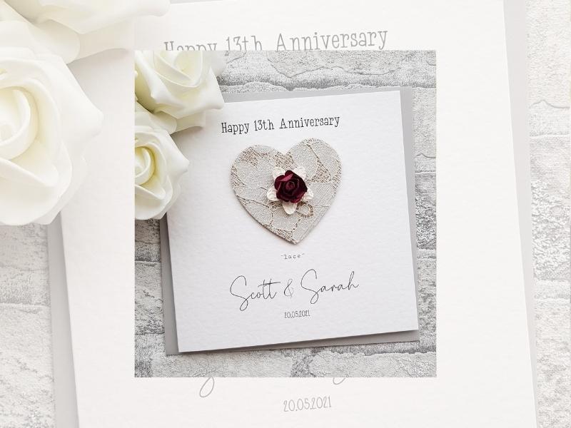 Personalized Lace Wedding Anniversary Card For 13Th Anniversary Gift For Him