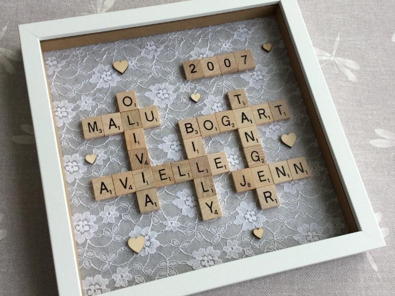 Personalized Lace Scrabble Frame for the 13th anniversary gift