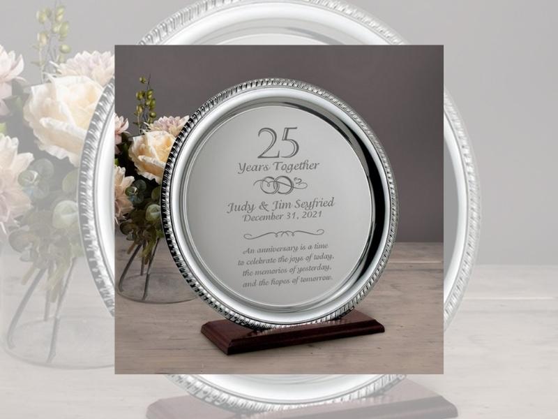 Memento Personalized Silver Tray for 25th anniversary gifts