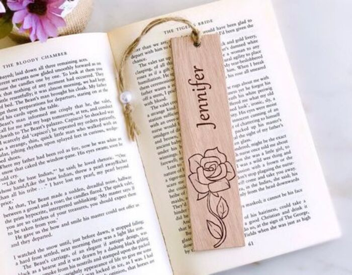 Wooden bookmark: custom virtual gifts for her