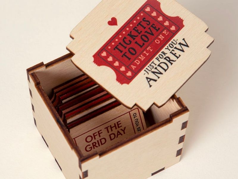 Personalized Ticket To Love Box for funny 5th wedding anniversary gifts