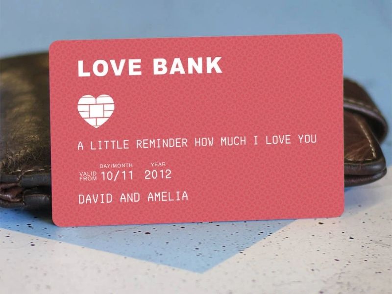 The Love Bank Wallet Card for funny wedding anniversary gifts