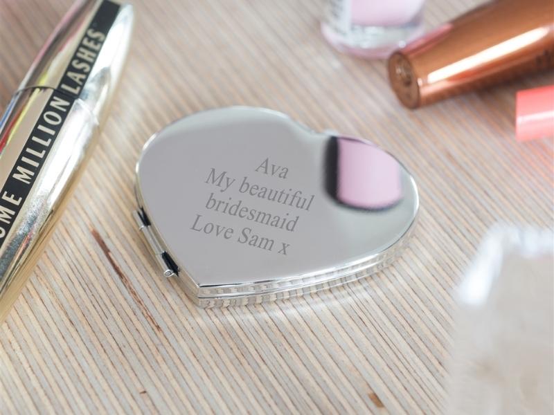 Personalized Silver Plated Heart Compact Mirror for the 23rd anniversary traditional gift