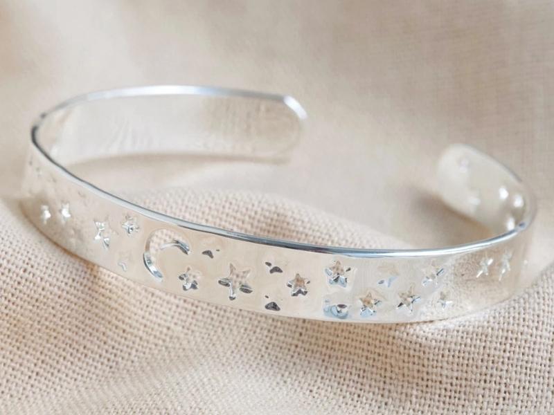 Open Moon And Stars Bangle For The 23Rd Anniversary Gift