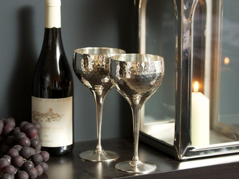 Silver Plated Hammered Wine Chalices For 23Rd Anniversary Gifts