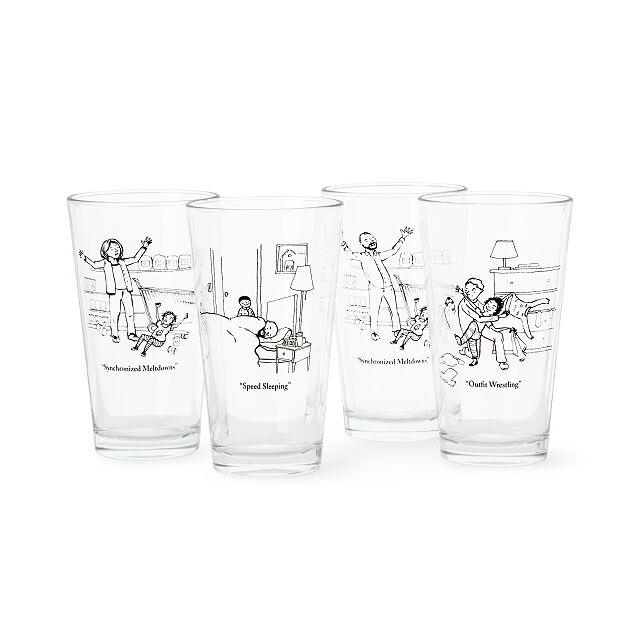 Mother in law gift ideas for Mother’s day - Humorous glasses of various parenting sporting events — like "speed sleeping"