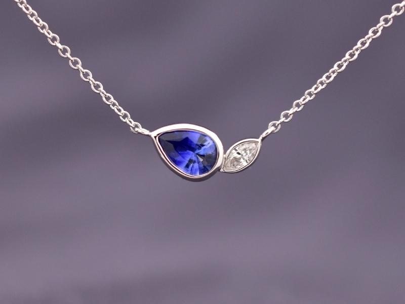 Blue Sapphire Teardrop Pendant with Diamond for the 45th anniversary jewelry gift