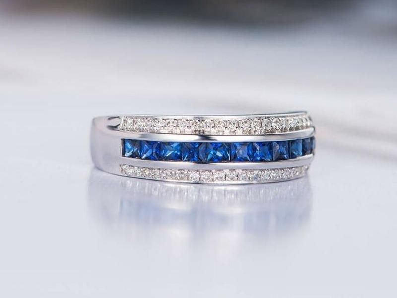 Upgraded Sapphire Wedding Band For The 45Th Wedding Anniversary Gift