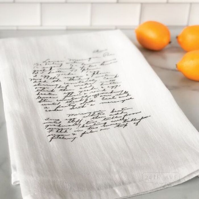 Handwritten dish towel: one-of-a-kind gift for auntie