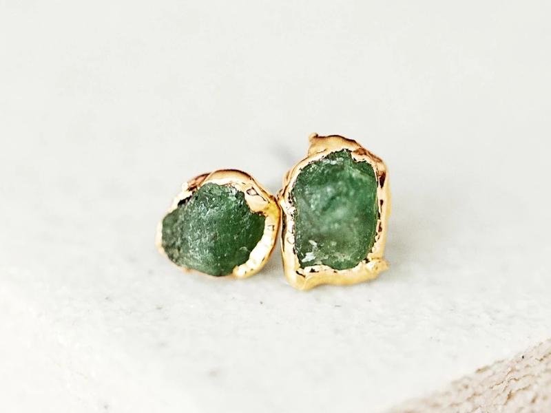 Raw Emerald Earrings Set For 55Th Anniversary Gift Ideas For Parents