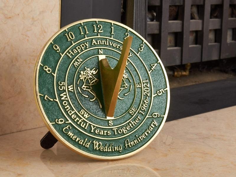 Emerald Wedding Anniversary Sundial for 55th anniversary gifts