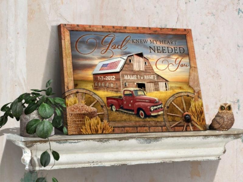 Vintage US Barn and Red Pick up Truck Wall Art Decor