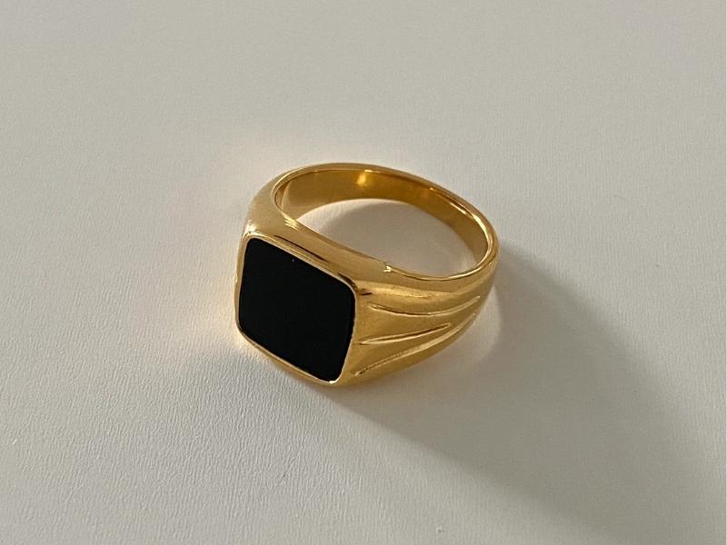 Black Onyx Square Signet Ring for 14th anniversary gift ideas