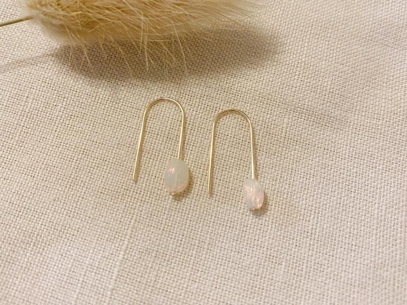 Gold U-shaped Opal Hoops for 14th anniversary gifts