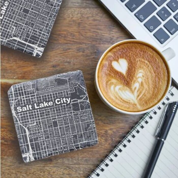 Engraved map coasters gift for your partner's parent