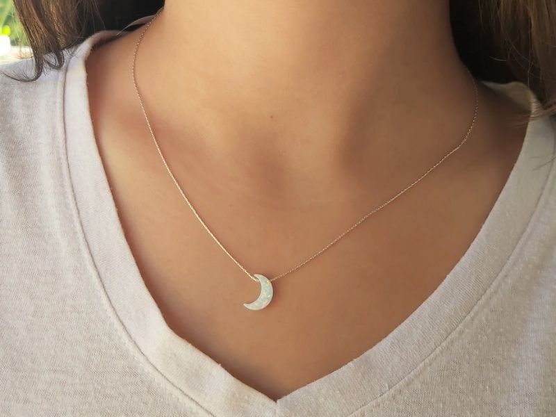 I Love You to the Moon and Back Opal Necklace