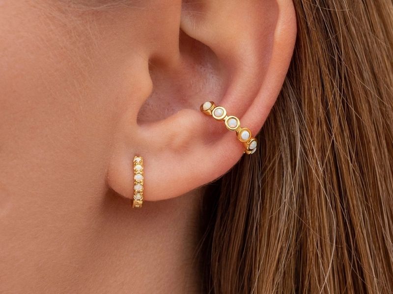 Gold and Opal Hoop Earrings for the 24th anniversary present