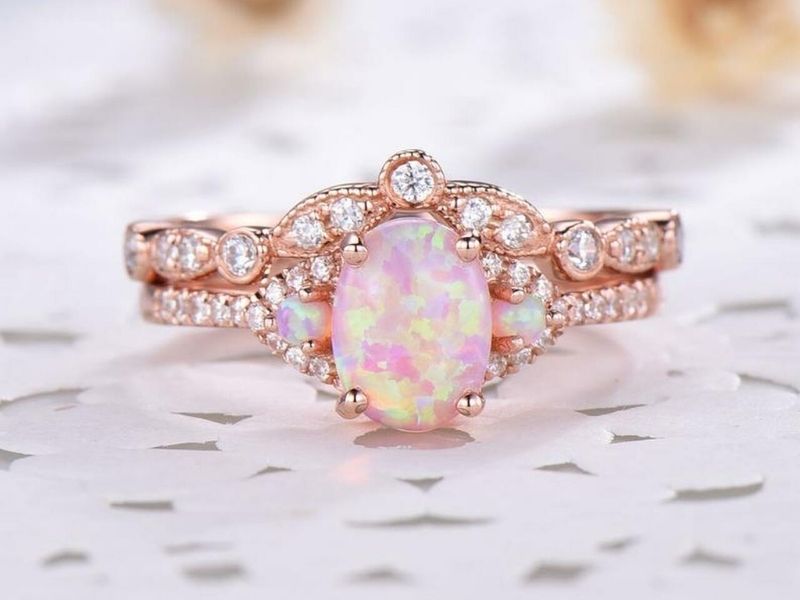 Pink Opal And Diamond Ring For Opal Anniversary Gifts