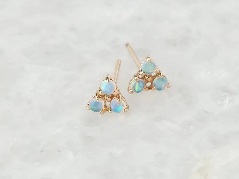 Triple Opal Stud Earrings For 24Th Year Anniversary Gift Ideas