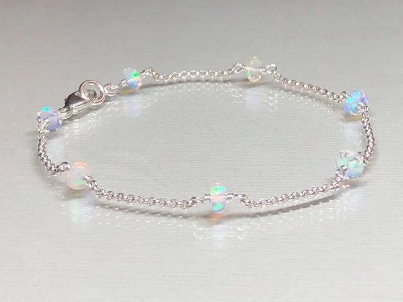 Dainty Double Chain with Iridescent Opal Bracelet