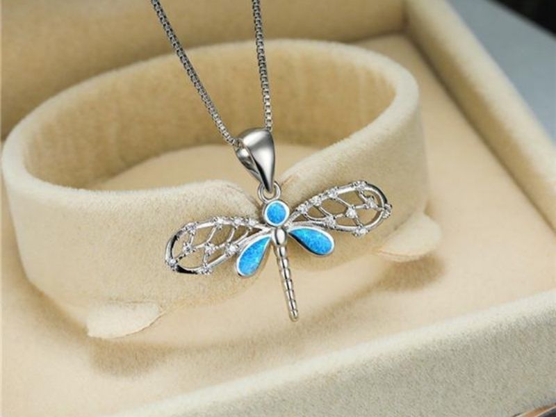 Opal Whimsical Dragonfly Eternity Necklace For The 24Th Anniversary Gift For Her