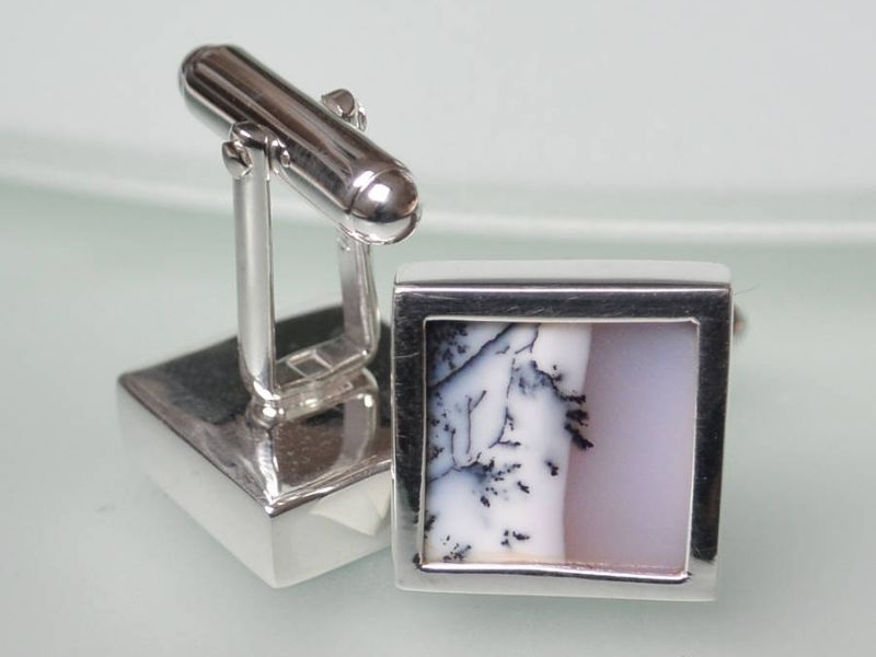 Dendritic Opal Sterling Silver Cufflinks For Opal Anniversary Gifts
