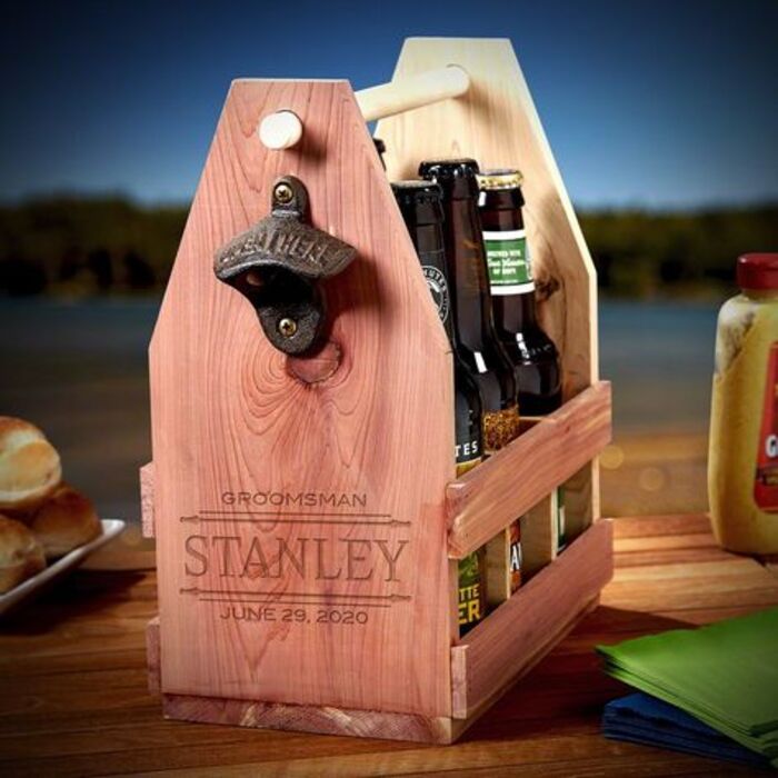 Wooden beer caddy: thoughtful boyfriend personalized gift