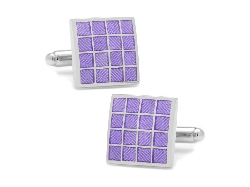 Purple Checkered Square Cufflinks For 28Th Anniversary Gift Items