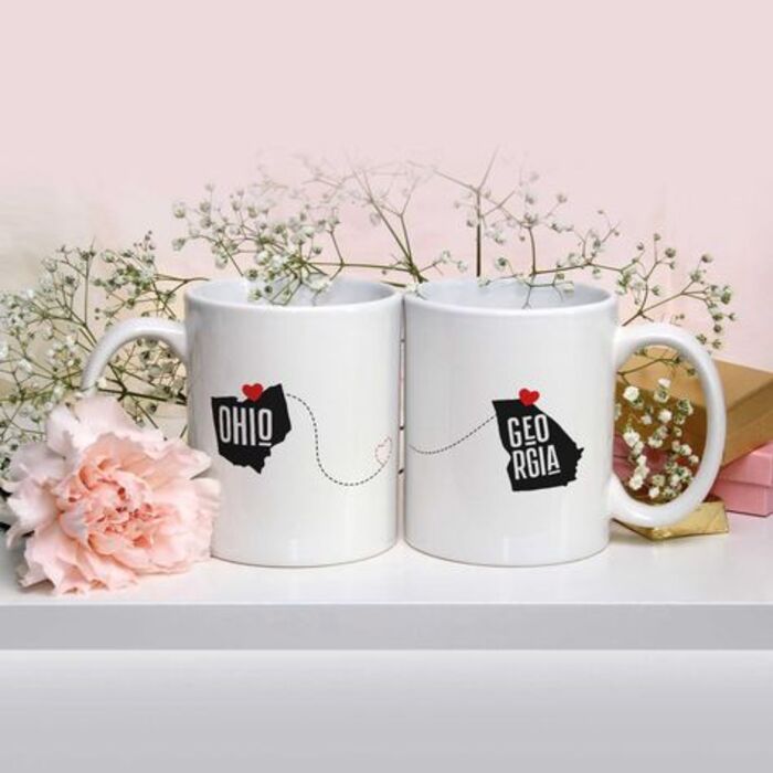 State coffee mug: unique gift for long-distance couple