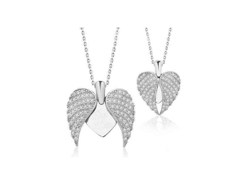 Winged Angel Open Heart Diamond Pendant for 60th anniversary gift for wife