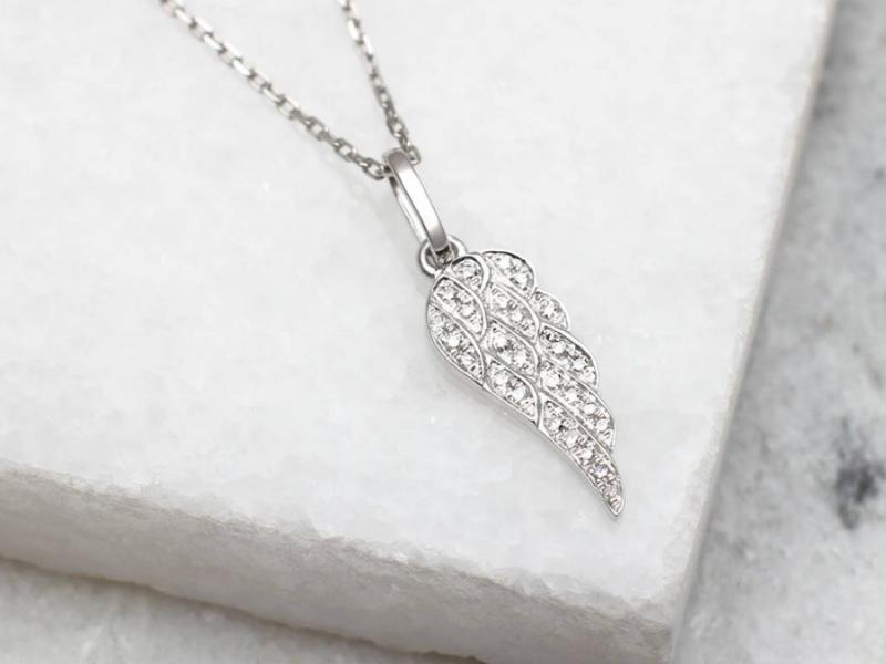 White Gold Diamond Angel Wing Pendant For The 60Th Anniversary Gift