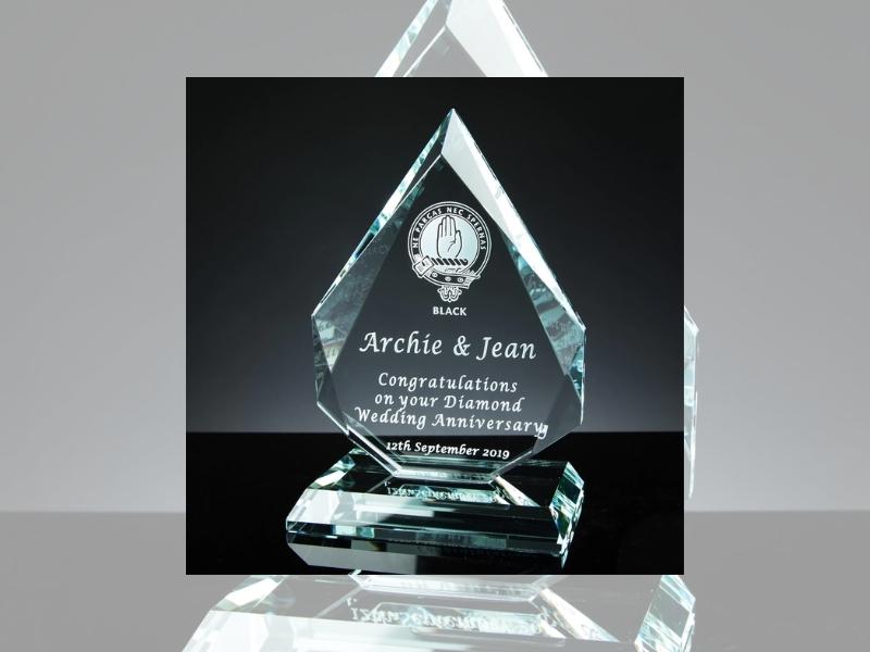 Personalized Diamond Wedding Glass Award For The 60Th Anniversary Gift