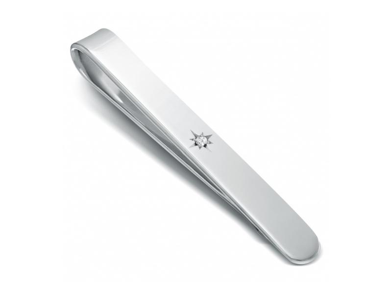 Sterling Silver Diamond Tie Slide For The 60Th Anniversary Gift