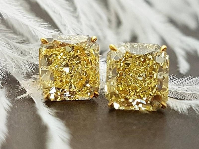 Gold Yellow Diamond Studs for the anniversary 60 years gift