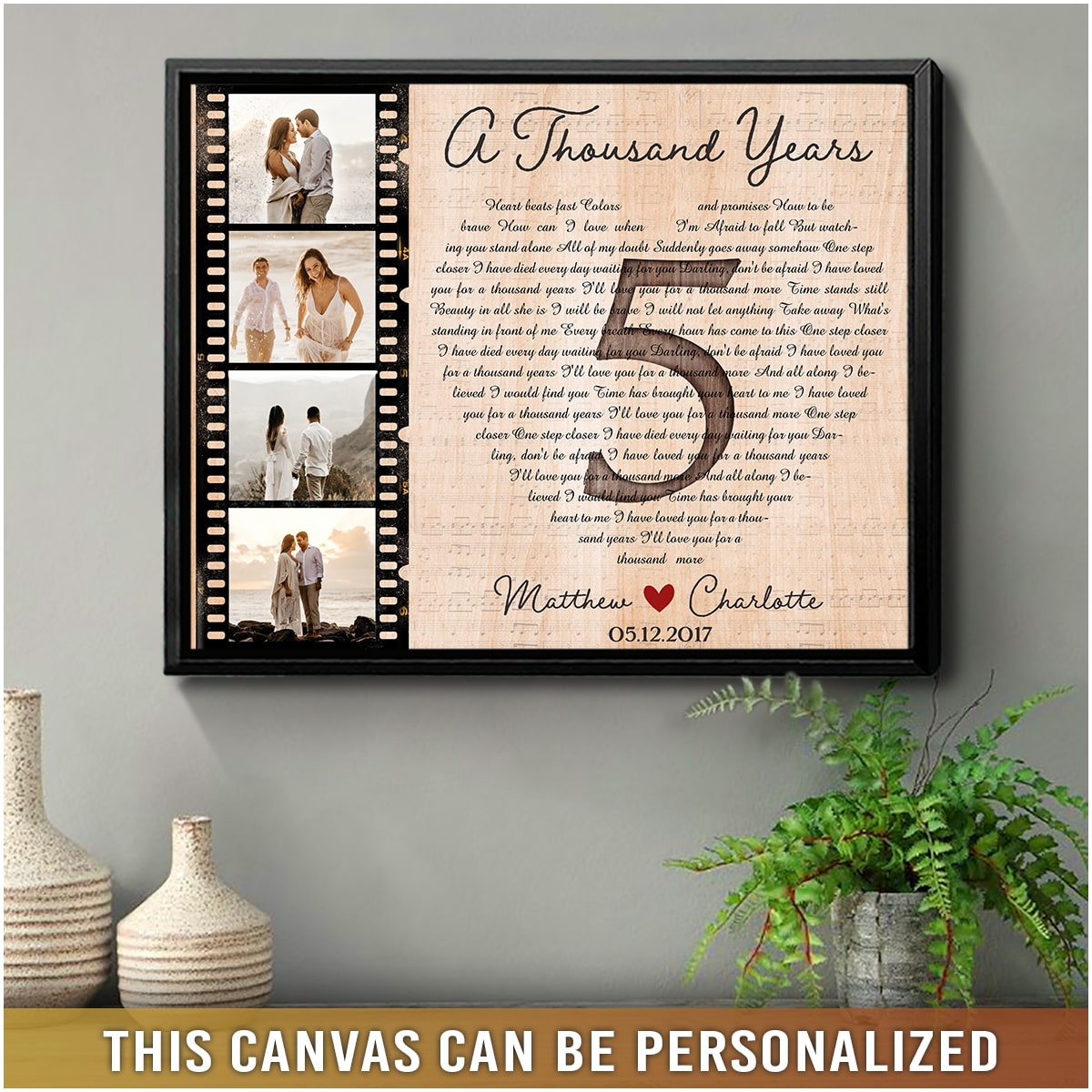 Personalized 5th Anniversary Gift Song Lyrics Gift Canvas Print