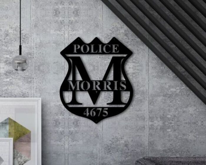 Metal sign police badge: sentimental present for a retired cop