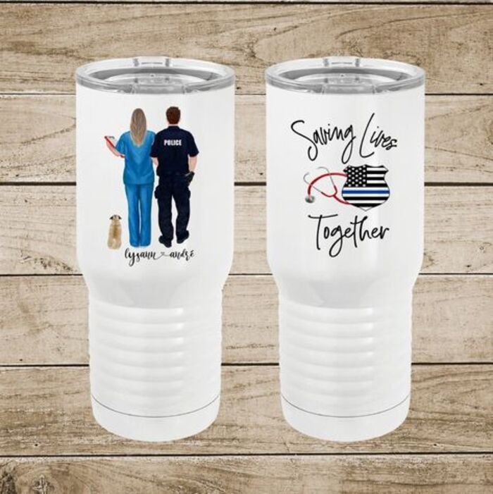 Saving Lives Together - Personalized Gifts Custom Police Officer Tumbl —  GearLit