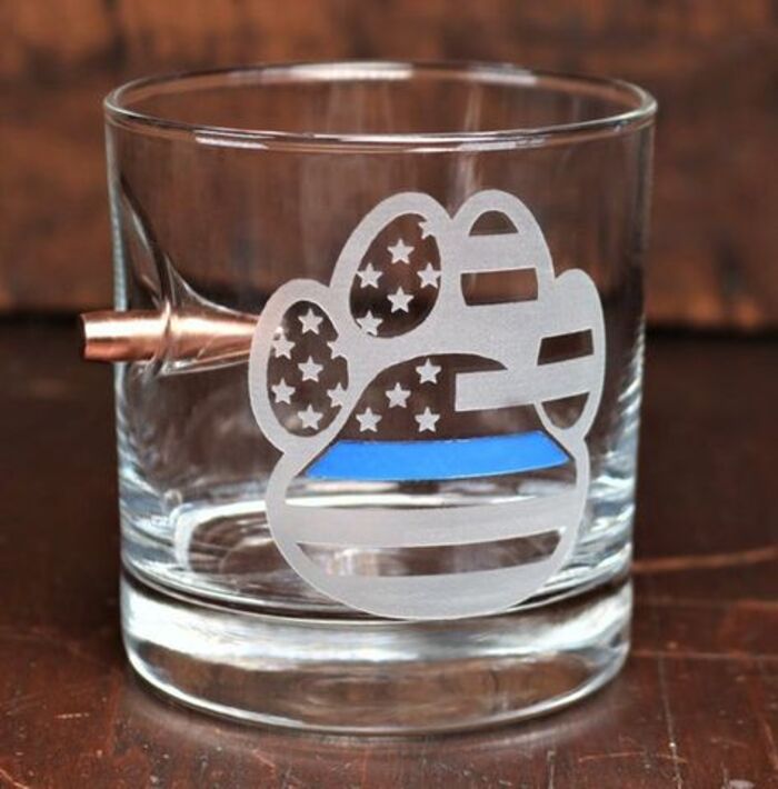 Blue line rock glass: cool gift for retired police officer