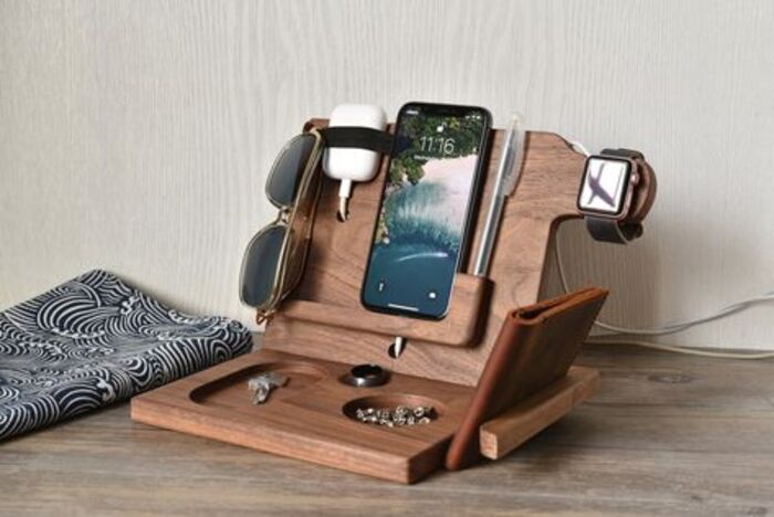 Wooden charging station: adorable law enforcement retirement gifts
