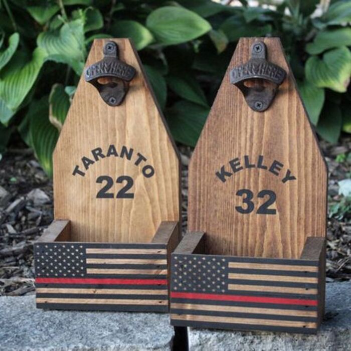 Thin red line bottle opener: unique fire chief retirement gifts