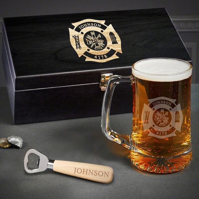 Personalized beer mug: cool present for firefighters retirement